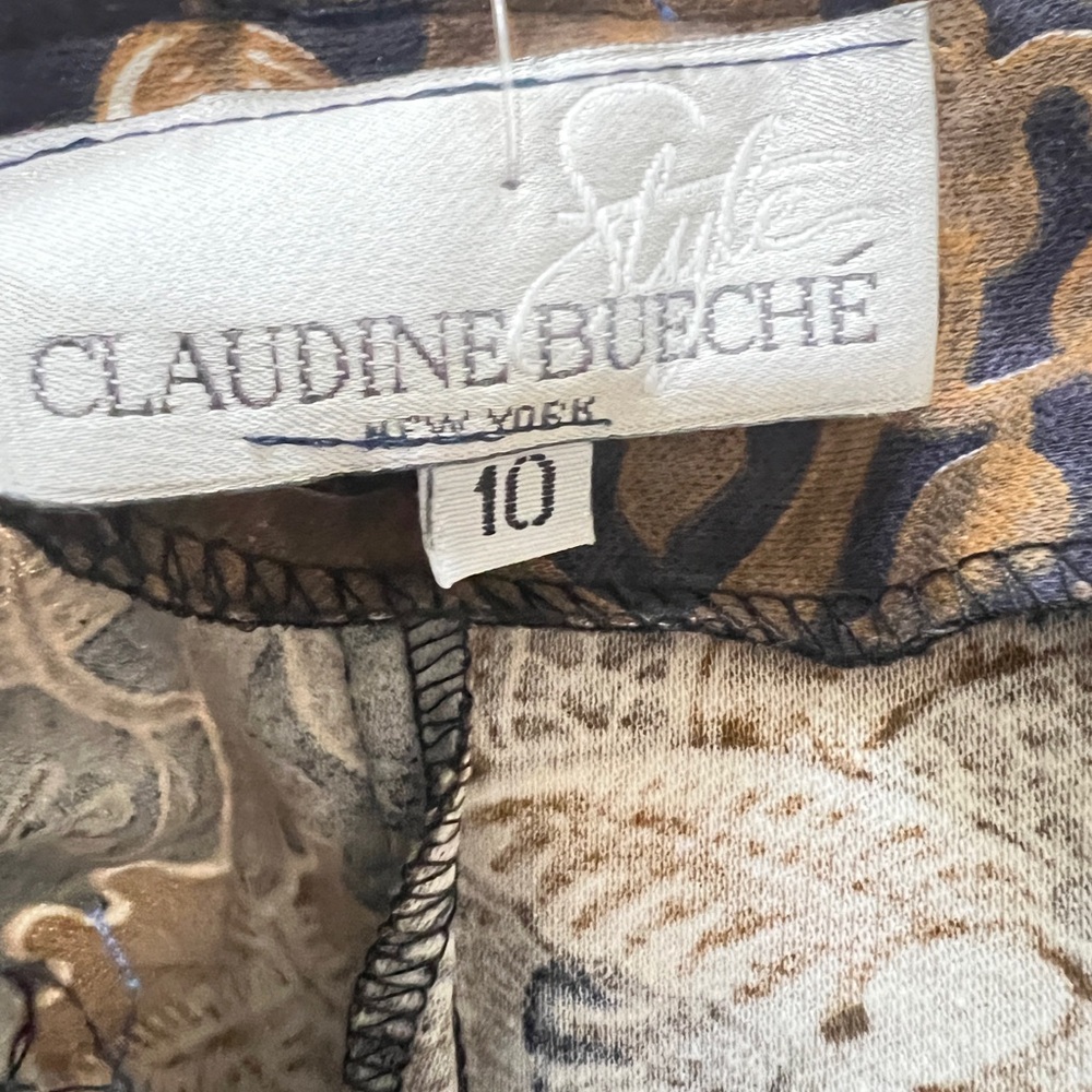 VNTG Claudine Bueché brown strapless floral cotton couchette pockets dress sz 10 - Picture 14 of 15